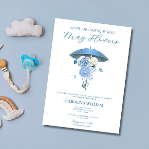 Blue April Showers Bring May Flowers Baby Shower Invitation