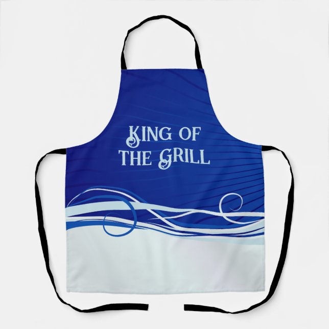 Blue Apron with Modern Swirls and Custom Saying (Front)