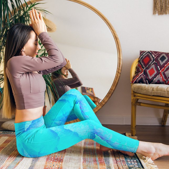 Blue Aqua Abstract Pattern Monogram  Active  Leggi Leggings (Creator Uploaded)