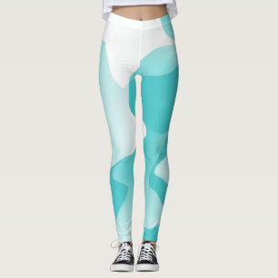Blue Aqua and White Abstract Art Leggings