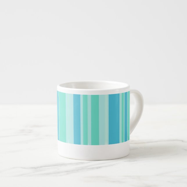 Blue & aqua beach striped coffee espresso mug (Front Right)