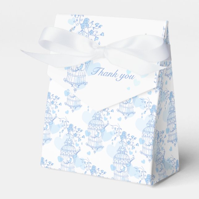 Blue aqua bird thank you wedding favour tent box (Front Side)
