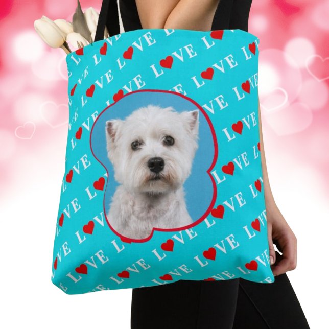Blue Aqua Blue LOVE Custom Photo Tote Bag (Creator Uploaded)