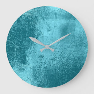 Blue Aqua Blue Metallic Glass Grey Minimal Large Clock