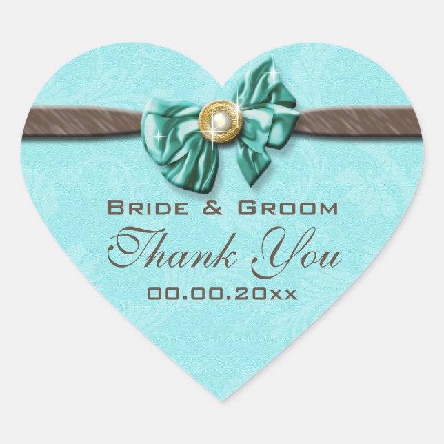Blue aqua brown gem bow floral heart sticker (Front)
