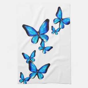 Blue aqua butterfly watercolor Kitchen Towels