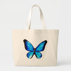 Blue aqua butterfly watercolor large tote bag