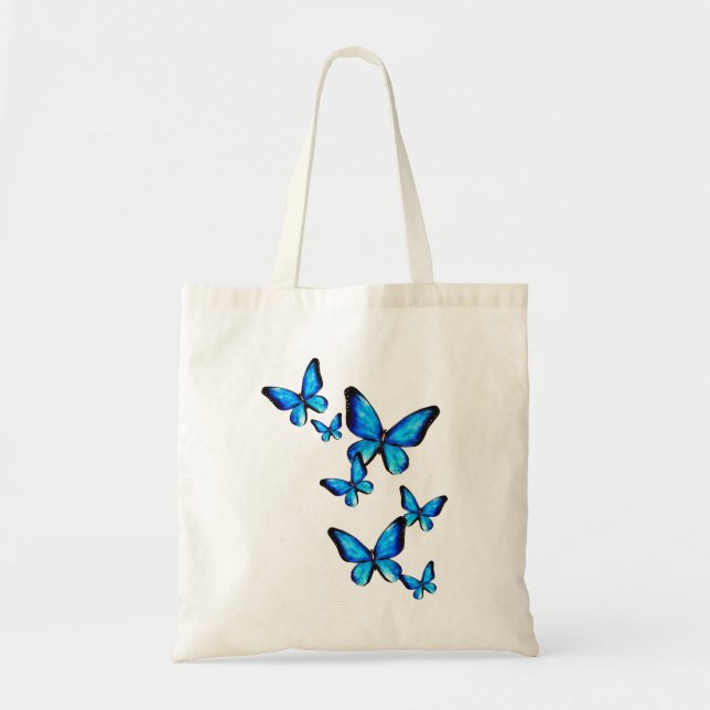 Blue aqua butterfly watercolor tote bag (Front)