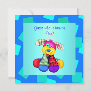BLUE AQUA CUBED 1ST BIRTHDAY INVITATION