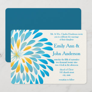 Blue Aqua Floral Chrysanthemum Wedding Invitations