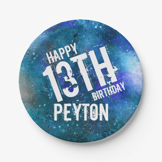 Blue Aqua Galaxy Personalised Birthday Party Paper Plate (Front)