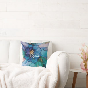 Blue Aqua Gold Floral Cushion