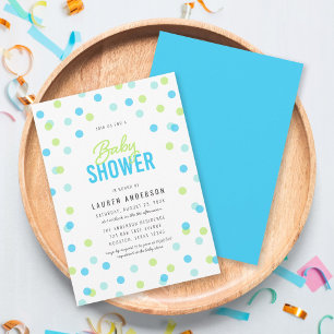 Blue Aqua Green Confetti Baby Shower Invitation