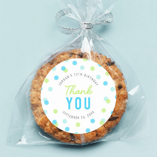 Blue Aqua Green Confetti Birthday Thank You Classic Round Sticker