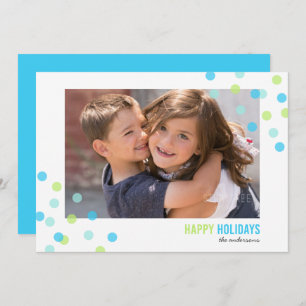 Blue Aqua Green Confetti Photo Happy Holidays Card
