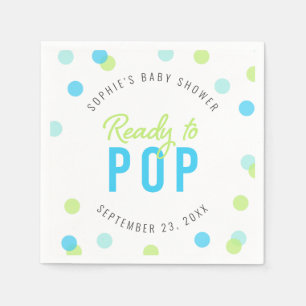 Blue Aqua Green Confetti Ready to Pop Baby Shower Napkin