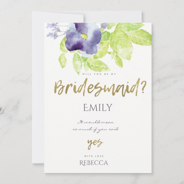 BLUE AQUA INK WATERCOLOUR FLORAL BRIDESMAID INVITATION (Front)