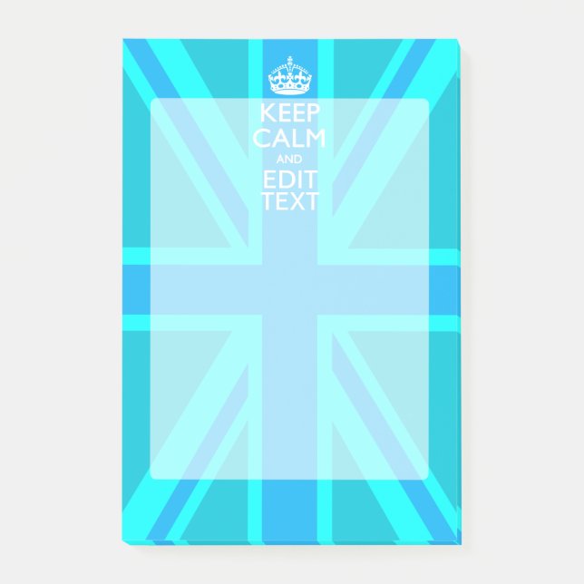 Blue Aqua Keep Calm And Your Text Union Jack Post-it Notes (Front)