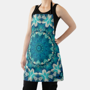 Blue Aqua Mandala Rosette Retro Hippie Apron