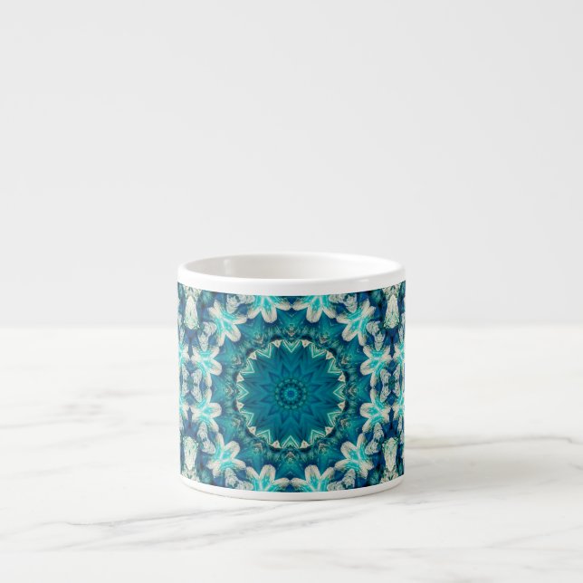 Blue Aqua Mandala Rosette Retro Hippie Espresso Cup (Front)