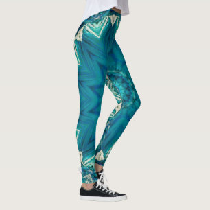 Blue Aqua Mandala Rosette Retro Hippie Leggings