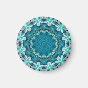 Blue Aqua Mandala Rosette Retro Hippie Magnet