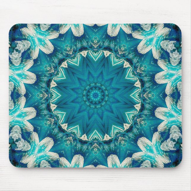 Blue Aqua Mandala Rosette Retro Hippie Mouse Mat (Front)