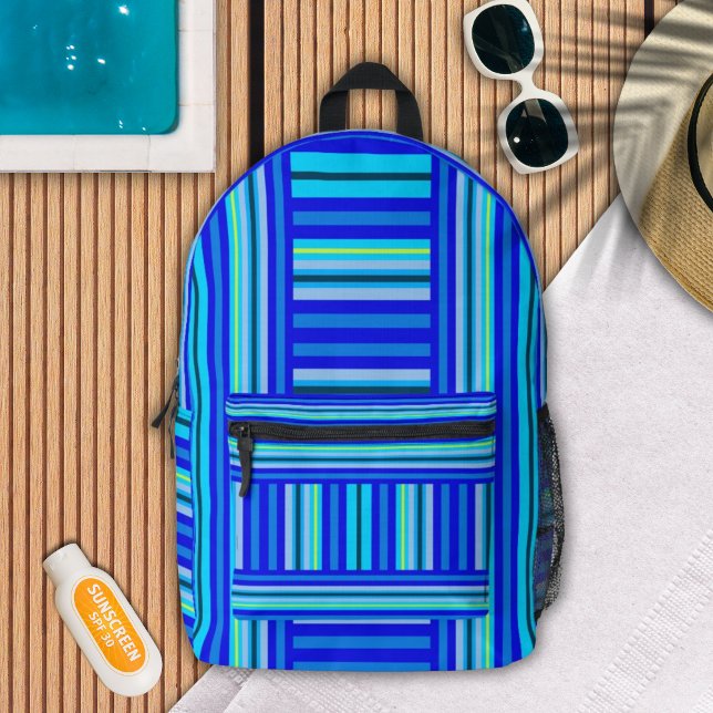 Blue Aqua Marine Ocean Stripes Abstract Pattern Printed Backpack (Creator Uploaded)