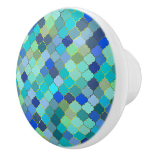 Blue Aqua Moroccan Mosaic Pattern Ceramic Knob