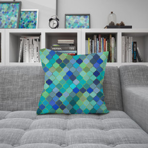 Blue Aqua Moroccan Mosaic Pattern Cushion
