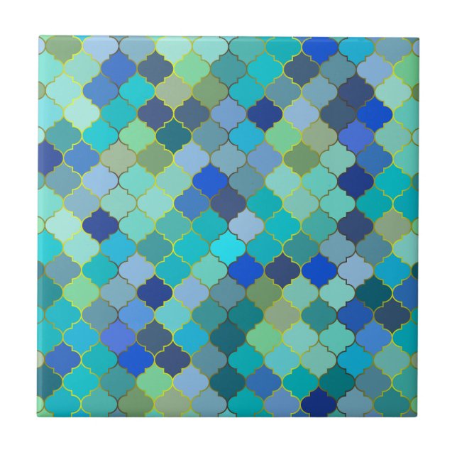 Blue Aqua Moroccan Mosaic Pattern Tile (Front)