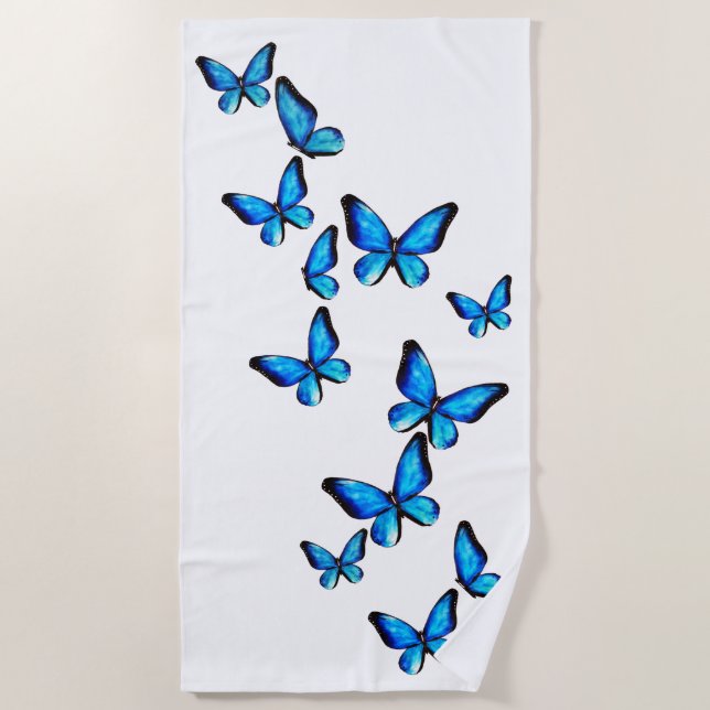 Blue aqua morpho butterfly watercolor beach towel (Front)