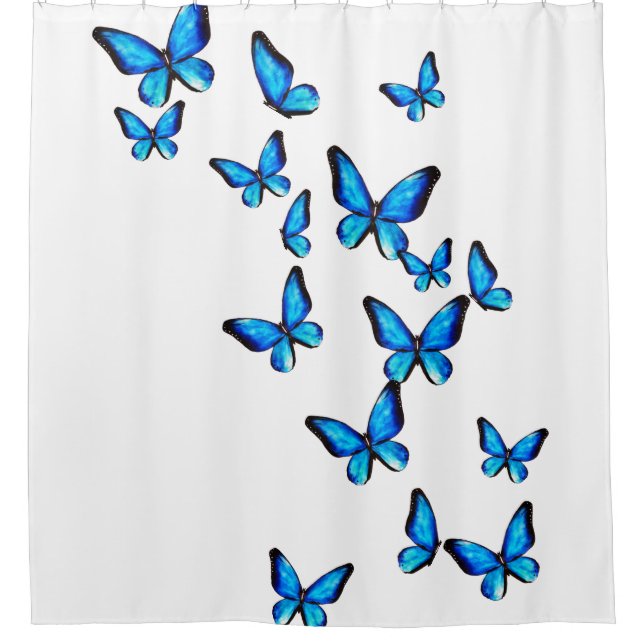 Blue aqua morpho butterfly watercolor shower curtain (Front)