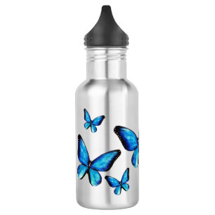 Blue aqua morpho butterfly watercolor Water Bottle