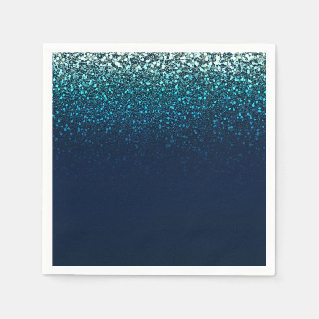 Blue Aqua Navy Glitter Sparkle Birthday Party Napkin (Front)