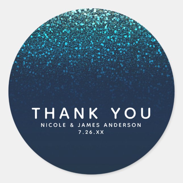 Blue Aqua Navy Glitter Sparkle Sweet 16 Party Classic Round Sticker (Front)