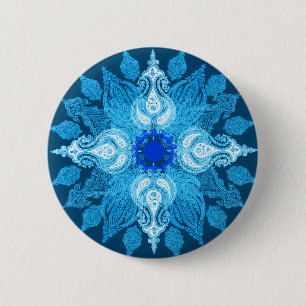 Blue aqua paisley sunflower 6 cm round badge