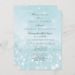 Blue Aqua Pastel Sparkly Glitter Bridal Shower Invitation