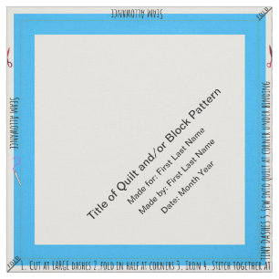 Blue Aqua Personalized Simple Quilt Label Corner Fabric