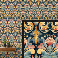 Blue Aqua Pink Gold Art Nouveau