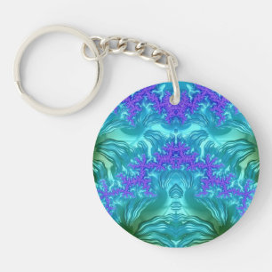 Blue Aqua Purple Green Fractal ~ Keychain