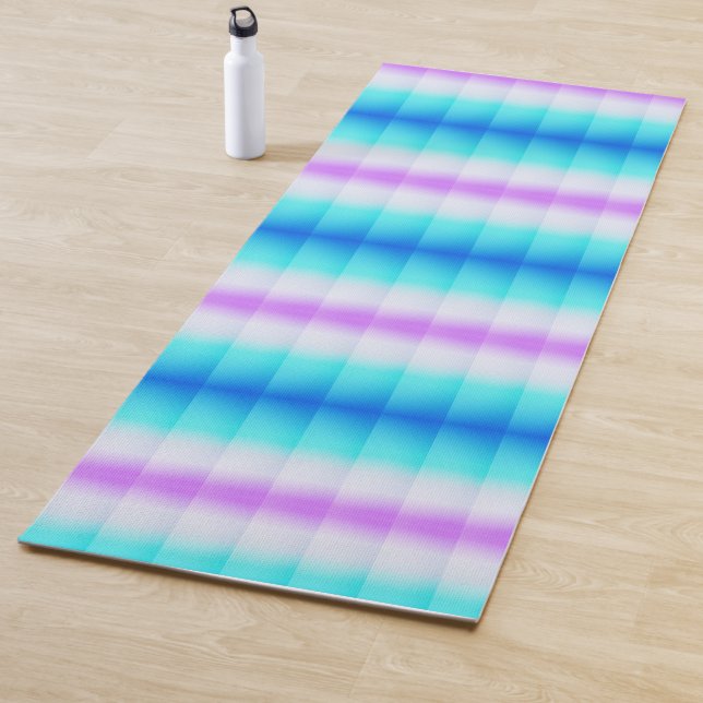 Blue Aqua Purple White Stripes Yoga Mat (In Situ)