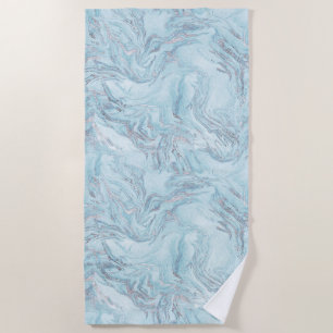 Blue Aqua Silver Marble Beach Towel