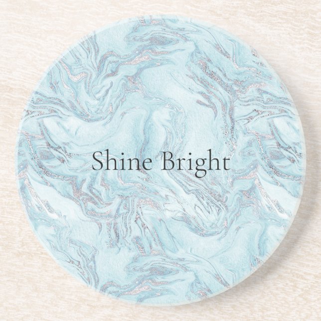 Blue Aqua Silver Marble Coaster (Front)