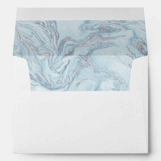 Blue Aqua Silver Marble Envelope (Back (Bottom))