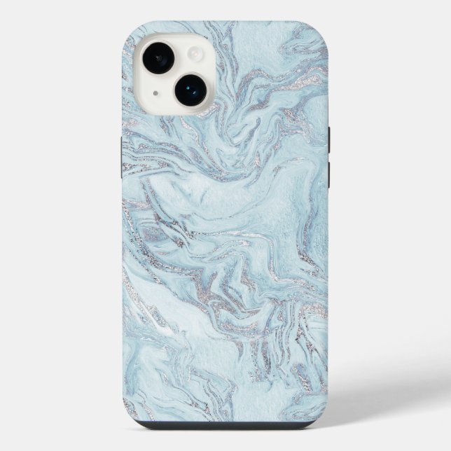 Blue Aqua Silver Marble iPhone Case (Back)