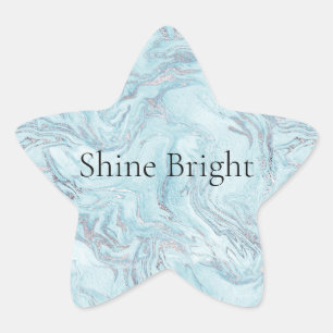Blue Aqua Silver Marble Swirls Star Sticker