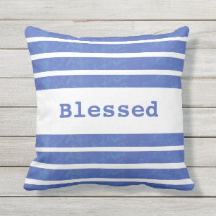 Blue Aqua Stripes  Custom Blessed Grateful Cushion