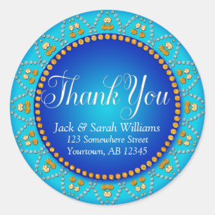 Blue Aqua Sun Wedding Favour Thank You Sticker
