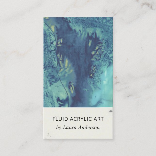 BLUE AQUA TEAL FLUID ACRYLIC RESIN ART ARTIST BUSI BUSINESS CARD (Front)